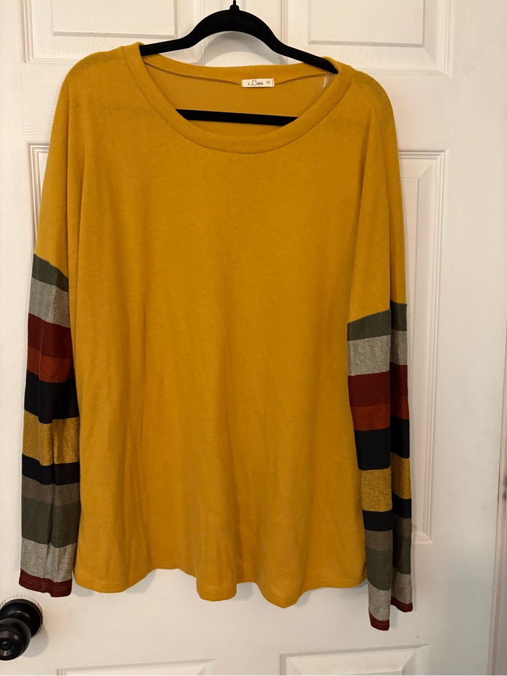 Mustard Stripe-Sleeve Women’s Top